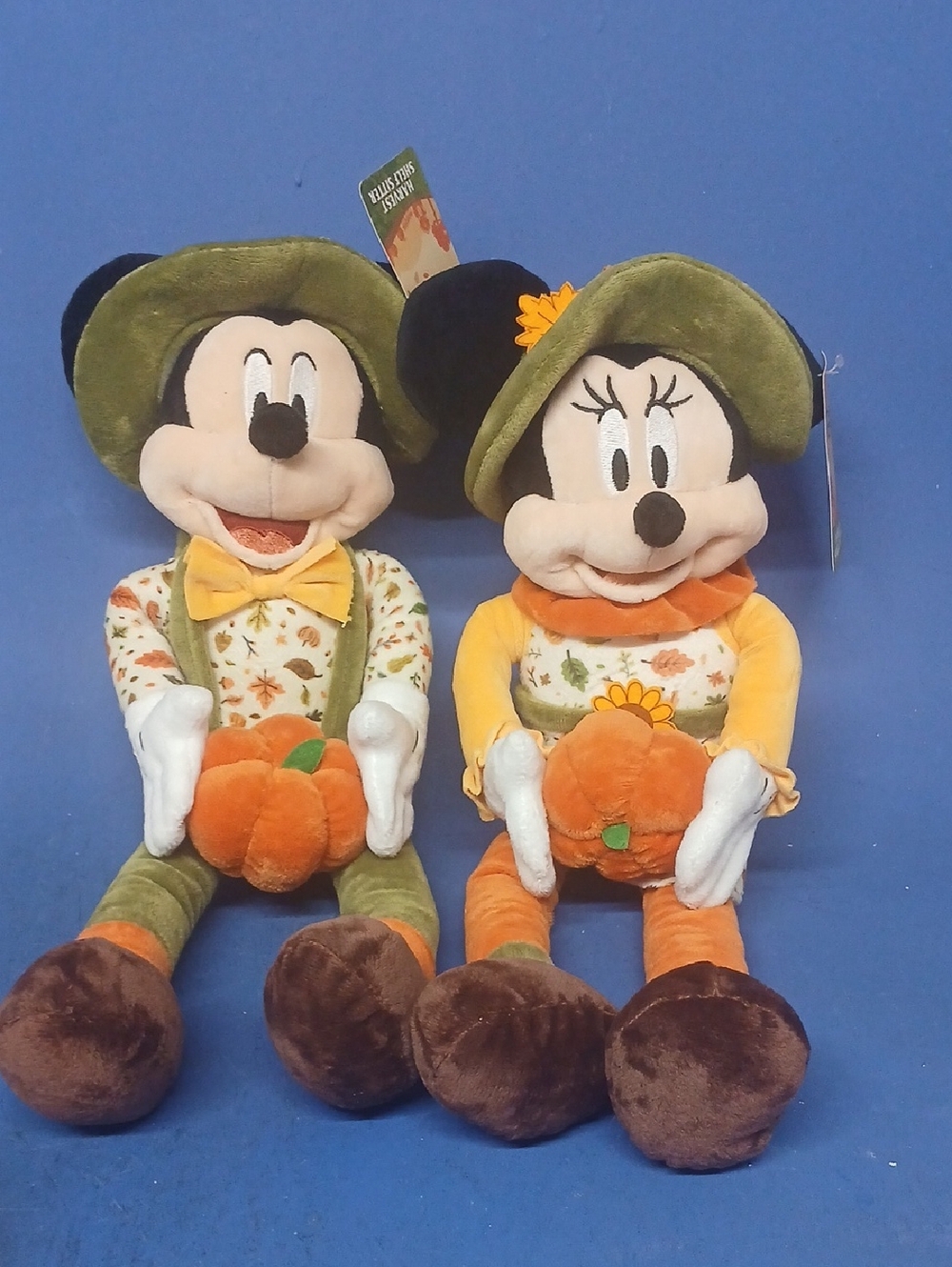 Disney Fall Mickey & Minnie Plush Duo in Green and Orange with Pumpkin